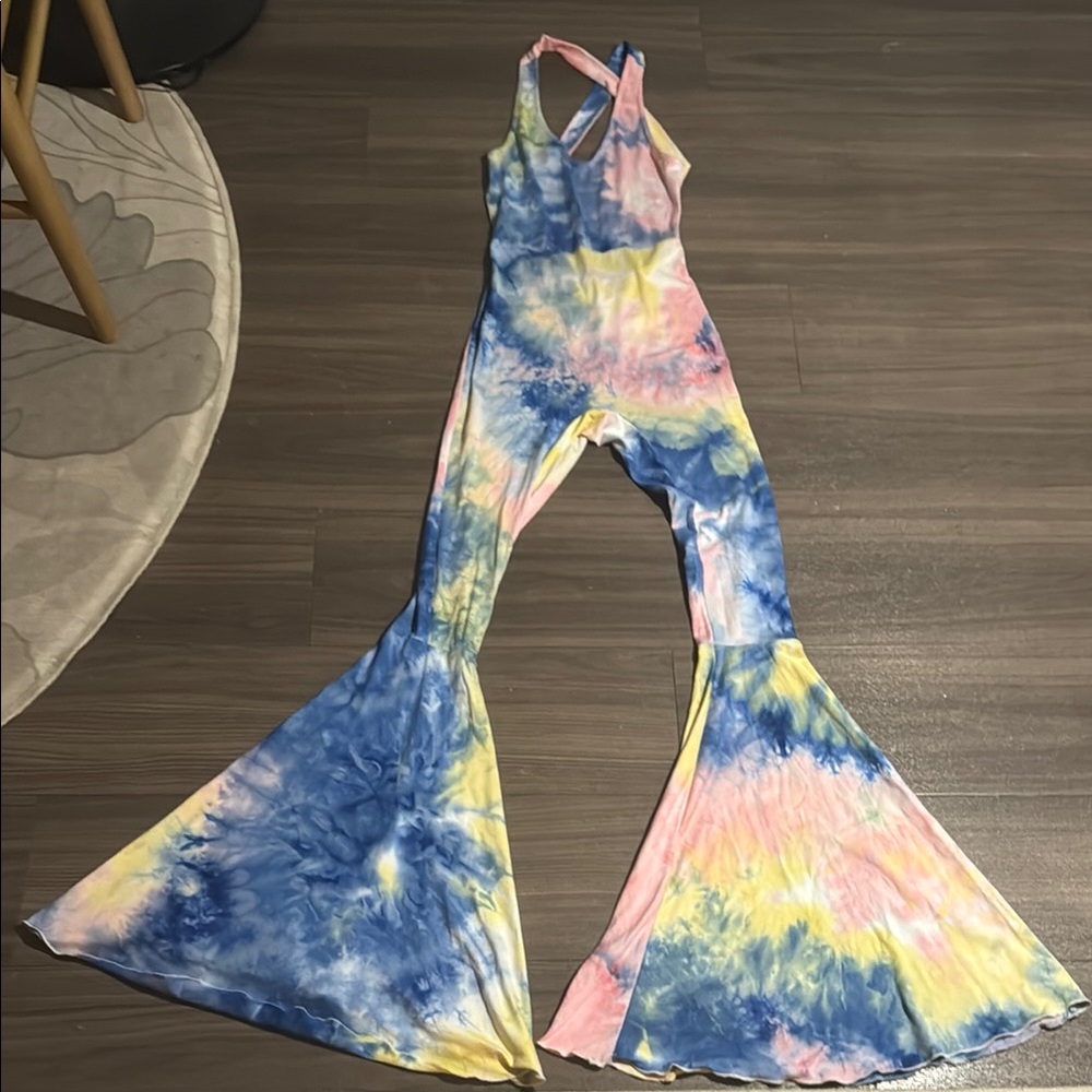 Fashion Nova Blue and Pink Wide Leg Jumpsuit